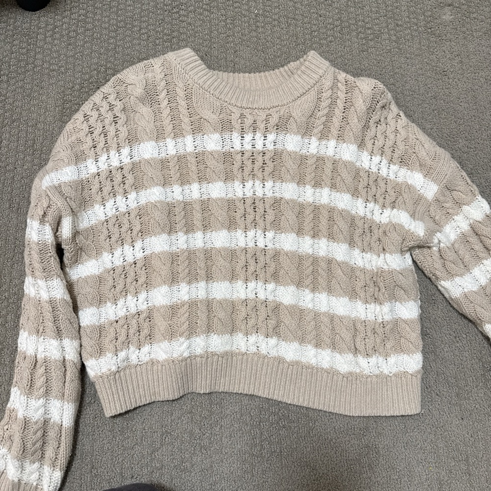 Striped Beige and White Women's Sweater